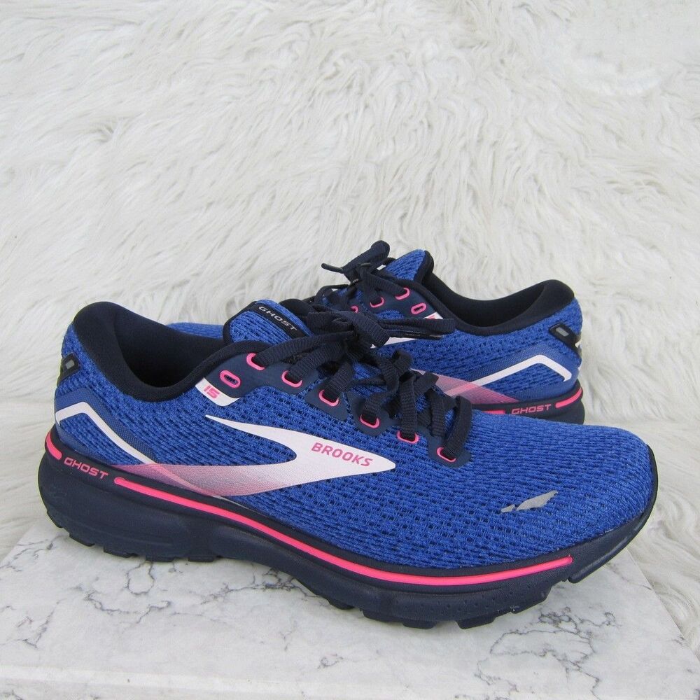 Brooks Ghost 15 Running Shoes Sneakers Womens Size 10.5 Blue Peacoat Pink Gym
